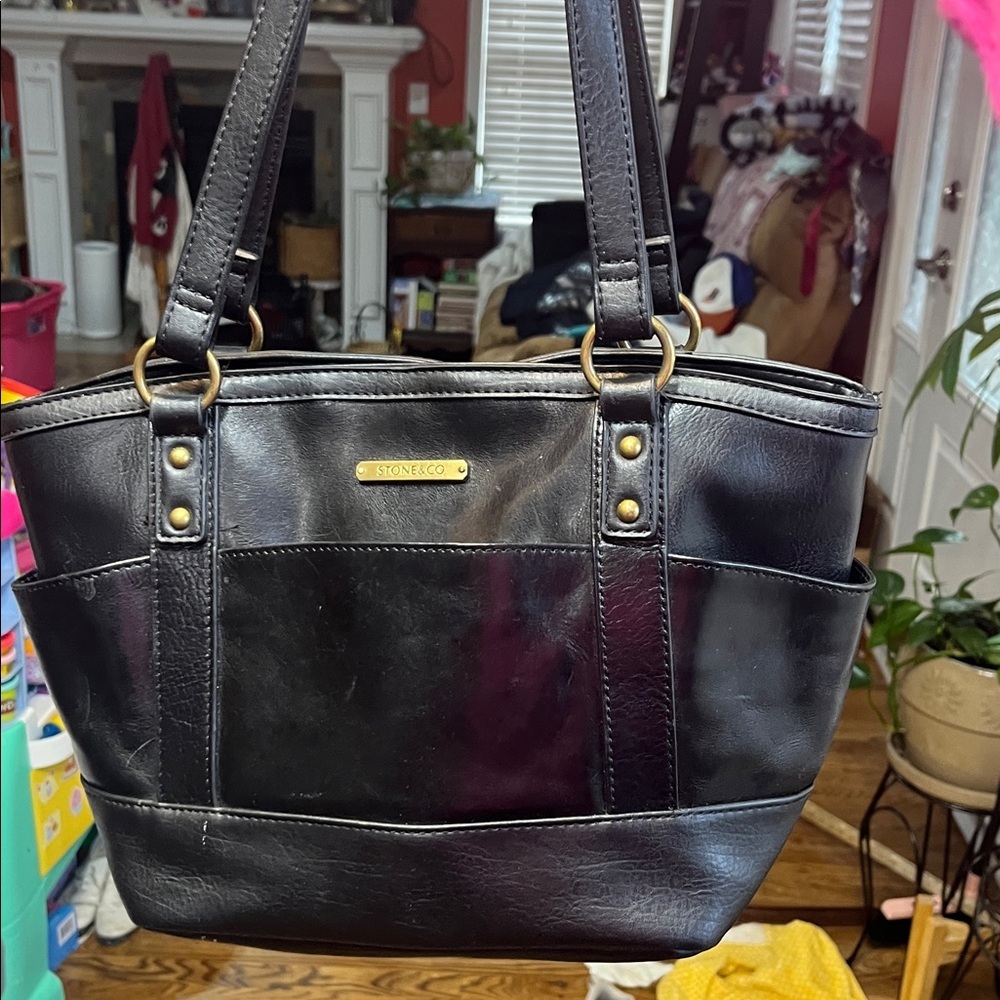 Stone & Co. Black Leather Shoulder Bag Purse medium size